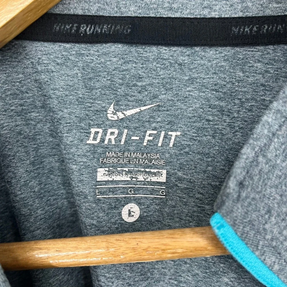 Nike‎ Running Dri-FIT Mens Gray Teal Quarter Zip Pullover Large 504606-480